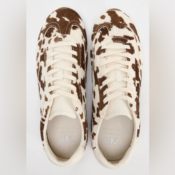 NWOT Zara Animal Print Leather Sneakers Size 38 US 8 Calf Hair - Picture 4 of 11